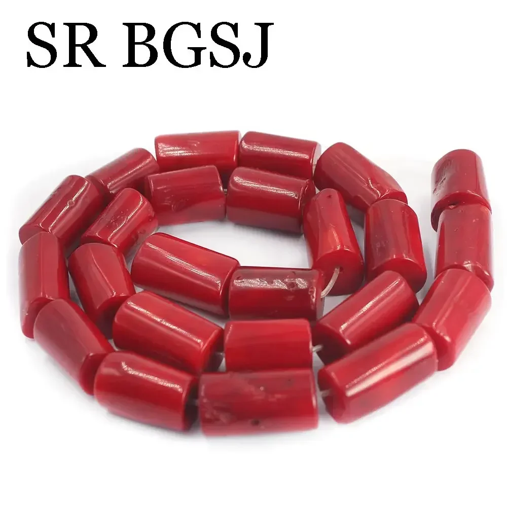 10-12mm Red / Orange Column 100% Real Genuine Natural Sea Bamboo Coral Large Beads Strand 15