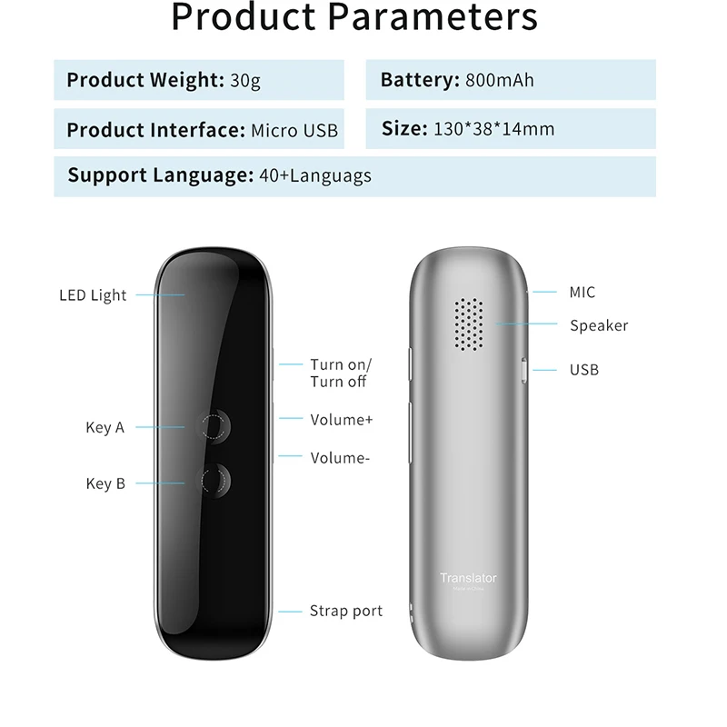 Appareil de traduction vocale G5, application de traduction instantanée multilingue, Bluetooth, sans fil, voyage à l\'étranger, casque d\'écoute en