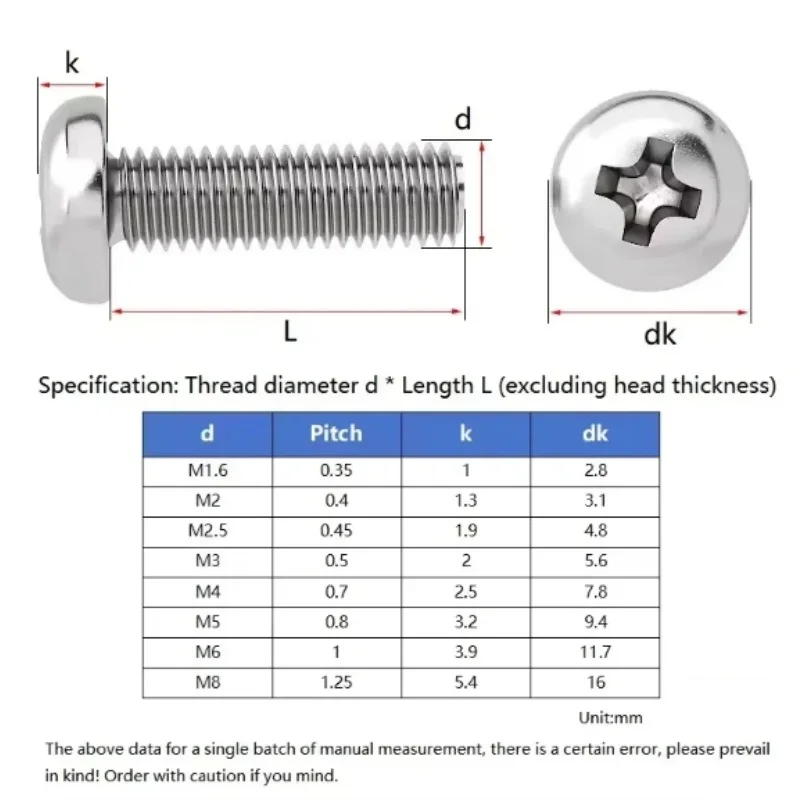 TA2 Pure Titanium Cross Recessed Pan Head Machine Screws M1.6 M2 M2.5 M3 M4 M5 M6 M8 Gr2 Ti Phillips Round Head Bolt