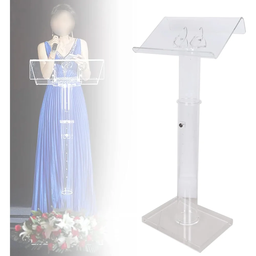 Acrylic Speaking Podium, Height Adjustable for Classroom Churches Pulpit, Presentation Podium Lifting Stand