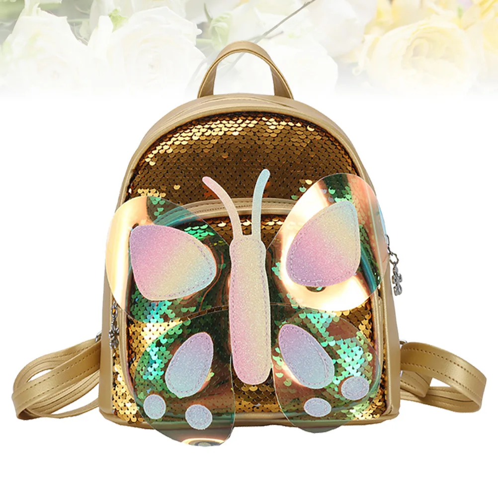 حقيبة ظهر لامعة ذهبية صغيرة حقيبة مدرسية حقيبة كتف للسفر ترتر جيوب كبيرة بسحاب حقيبة حفلة موسيقية على الشاطئ #4