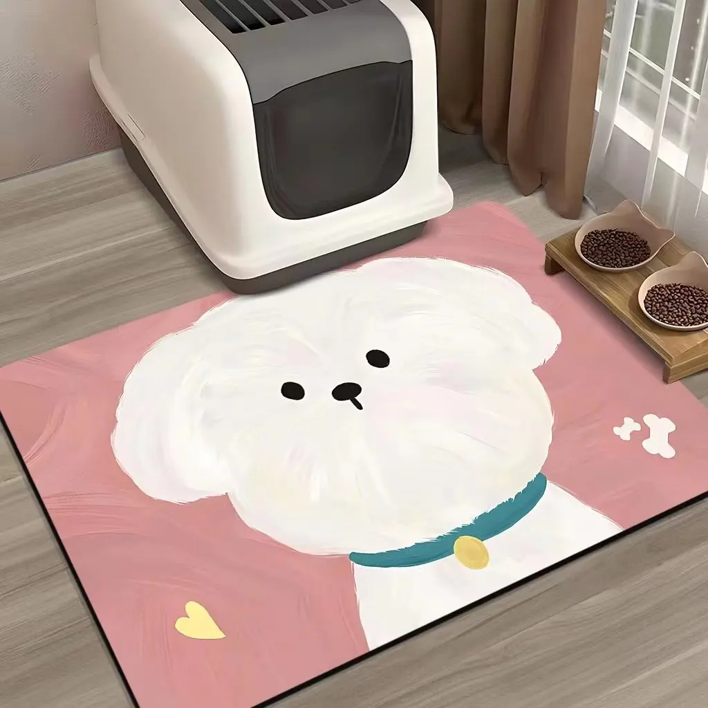 Cute Puppy Dog Feed Mat Absorbent Diatom Mud Pet Food Water Bowl Placemat Non-Slip Bathroom Kitchen Rug Doormat