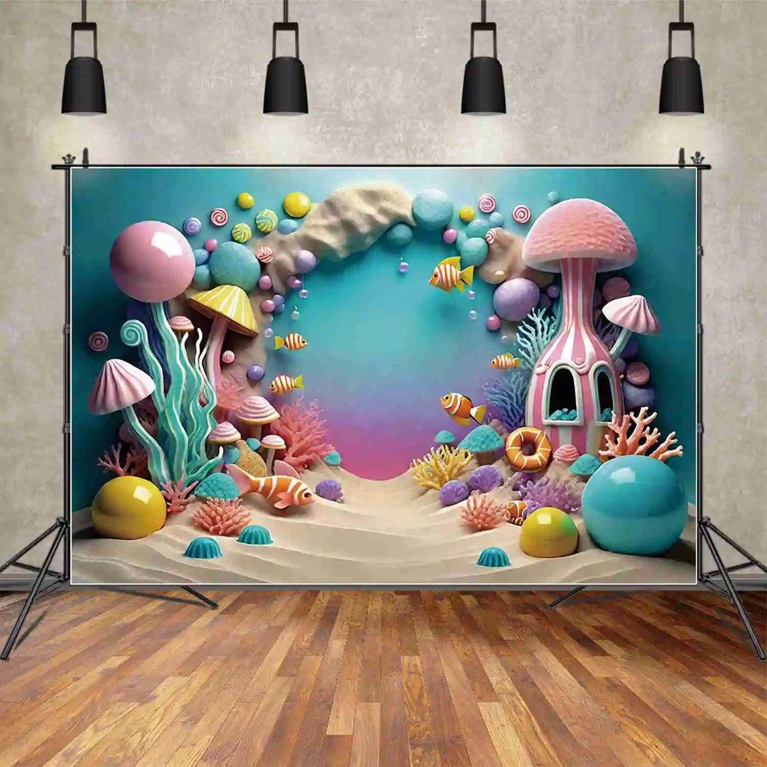 MOON.QG oceaniczny pierwsze urodziny górski tło dla dzieci na plażę cukierki na wyspie niestandardowe rekwizyty do dekoracji imprez