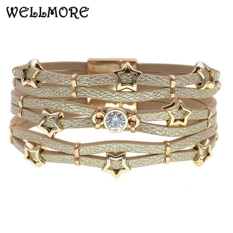 WELLMORE star bracelets for women Bohemia leather bracelets fashion wrap bracelets magnet bracelets Female jewelry wholesale