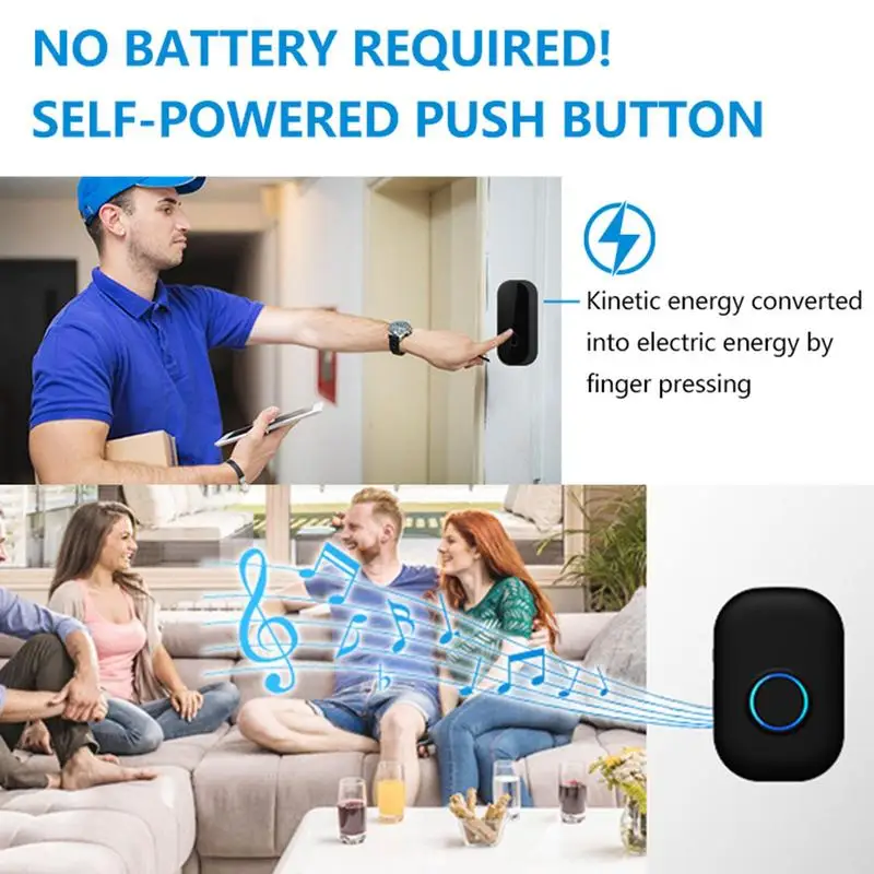 Bel pintu nirkabel, Kit bel pintu tahan air, penerima bel pintu nirkabel dan pemancar dengan 58 lonceng berbeda