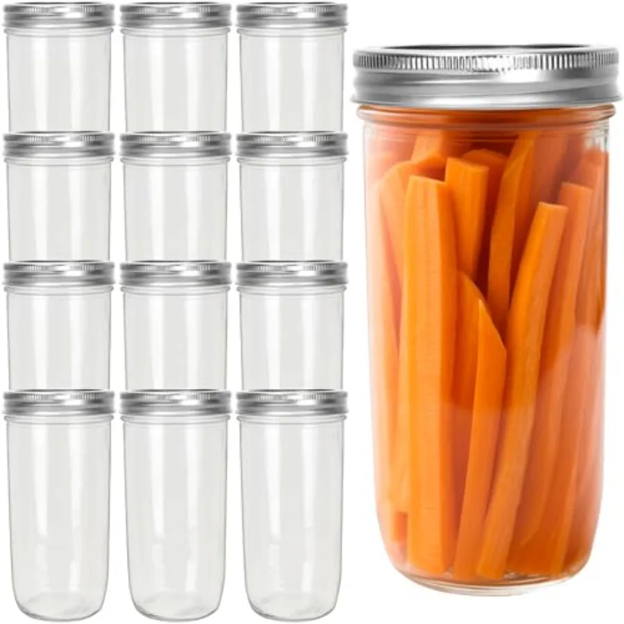 

24 Pack Mason Glass Jars with Silver Separable Lids Wide Mouth Canning Jars Glass Pickle Canning Jars for Jelly Jam Honey Weddi