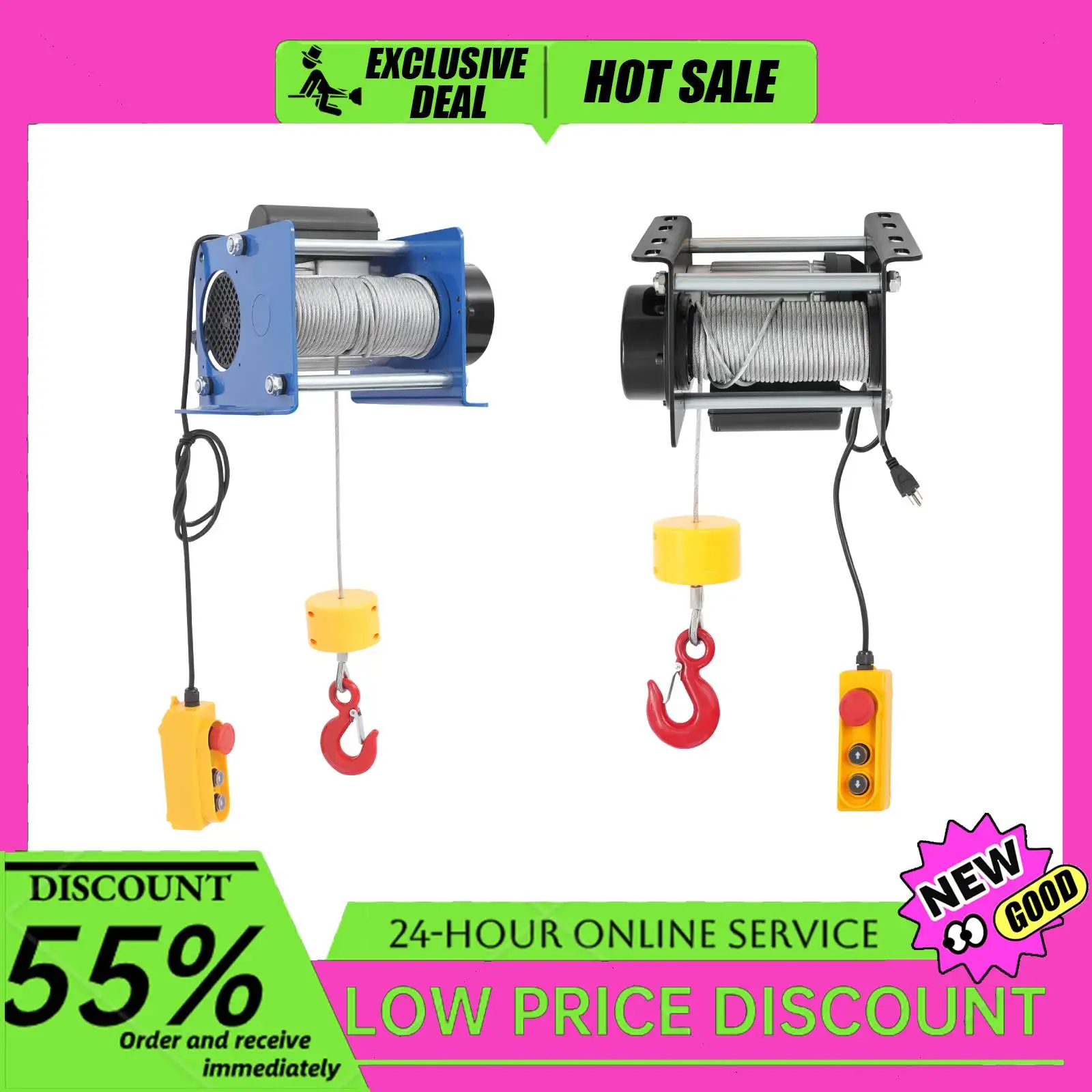

881LBS Electric Hoist Winch Wired Control Heavy-Duty Hoist with 98.43ft Steel Wire Rope for Lifting