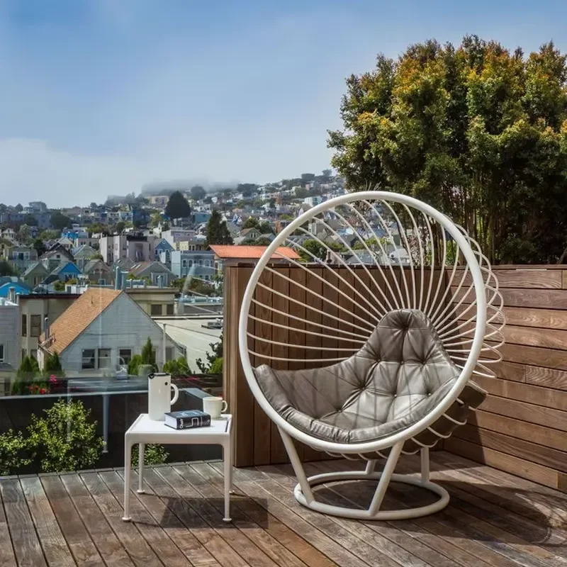 Modern Rattan Egg Chair with Stand for Balcony Terrace Garden Outdoor Furniture Hanging Swing Seat Comfortable Patio Decor