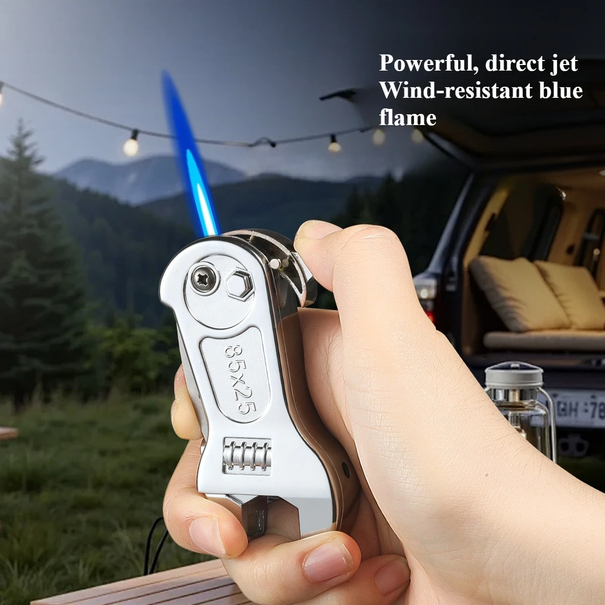 Creative Wrench-Shaped Lighter: A  Windproof, Refillable Lighter & Bottle Opener—An Essential Survival Tool for Outdoor Camping.