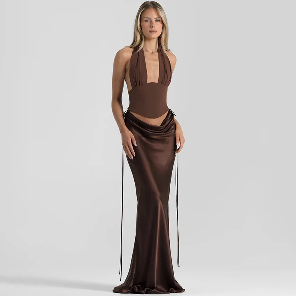 

Blifanbo Элегантная юбка, комплект из 2 предметов, женский сексуальный жилет с открытыми плечами и открытой спиной, топ и модная тонкая длинная юбка, одинаковый комплект