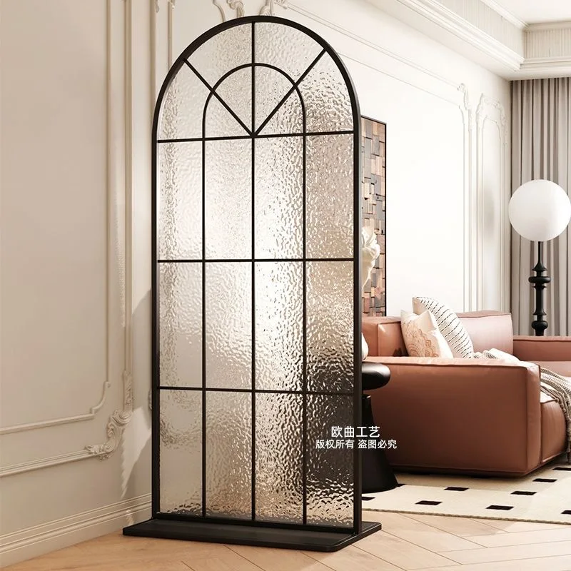 French movable Changhong glass partition, light luxury, no punching, opposite the entrance, water ripple arch screen
