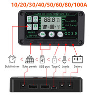 20/30/40/50/60/80/100A Solar Charge Controller MPPT 12V 24V Charge Controller Dual USB Auto Solar Cell Panel Charger Regulator