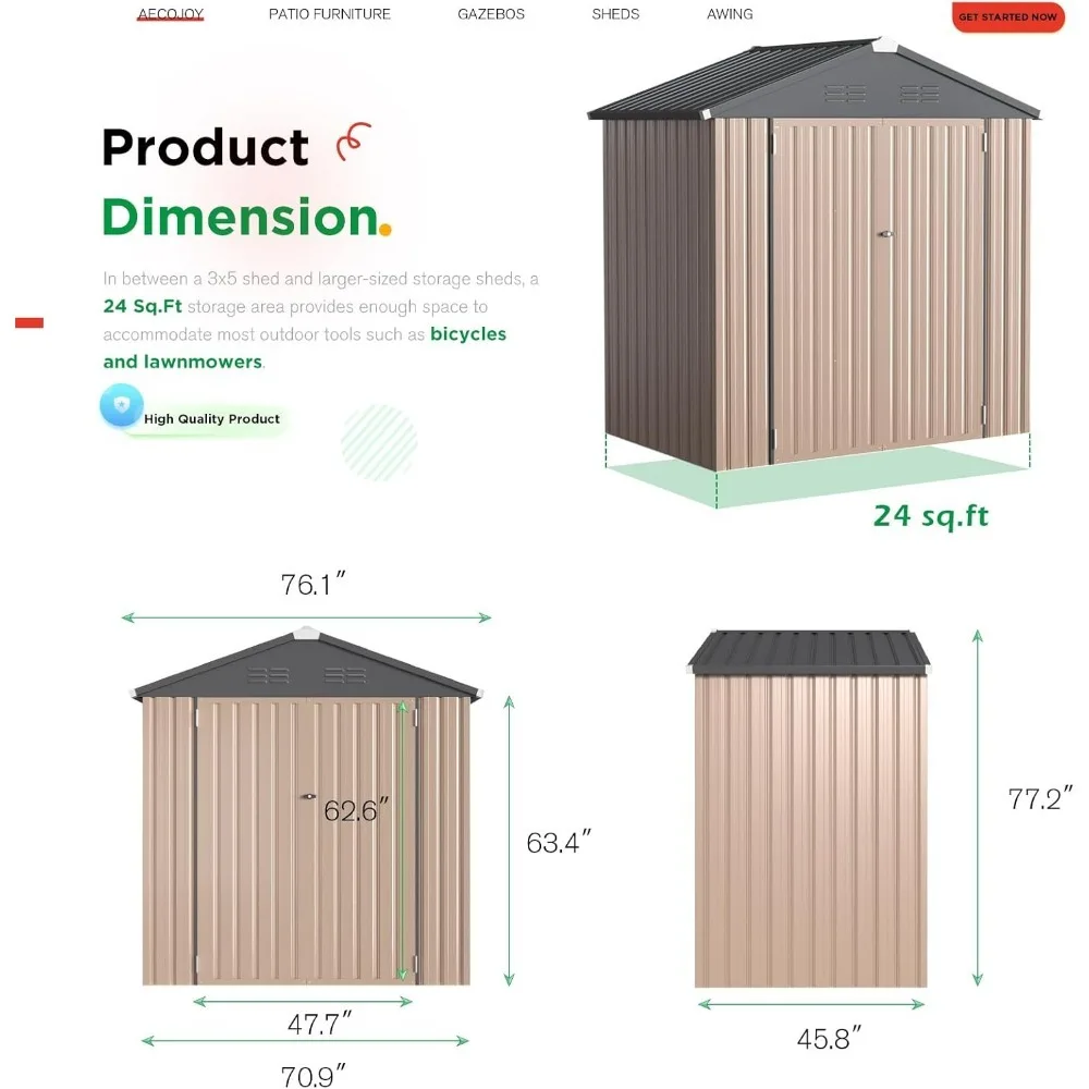 Storage Shed, Metal Sheds & Outdoor Storage Clearance, Utility and Tool Garden Shed for Backyard, Patio, Use with Lockable Doors