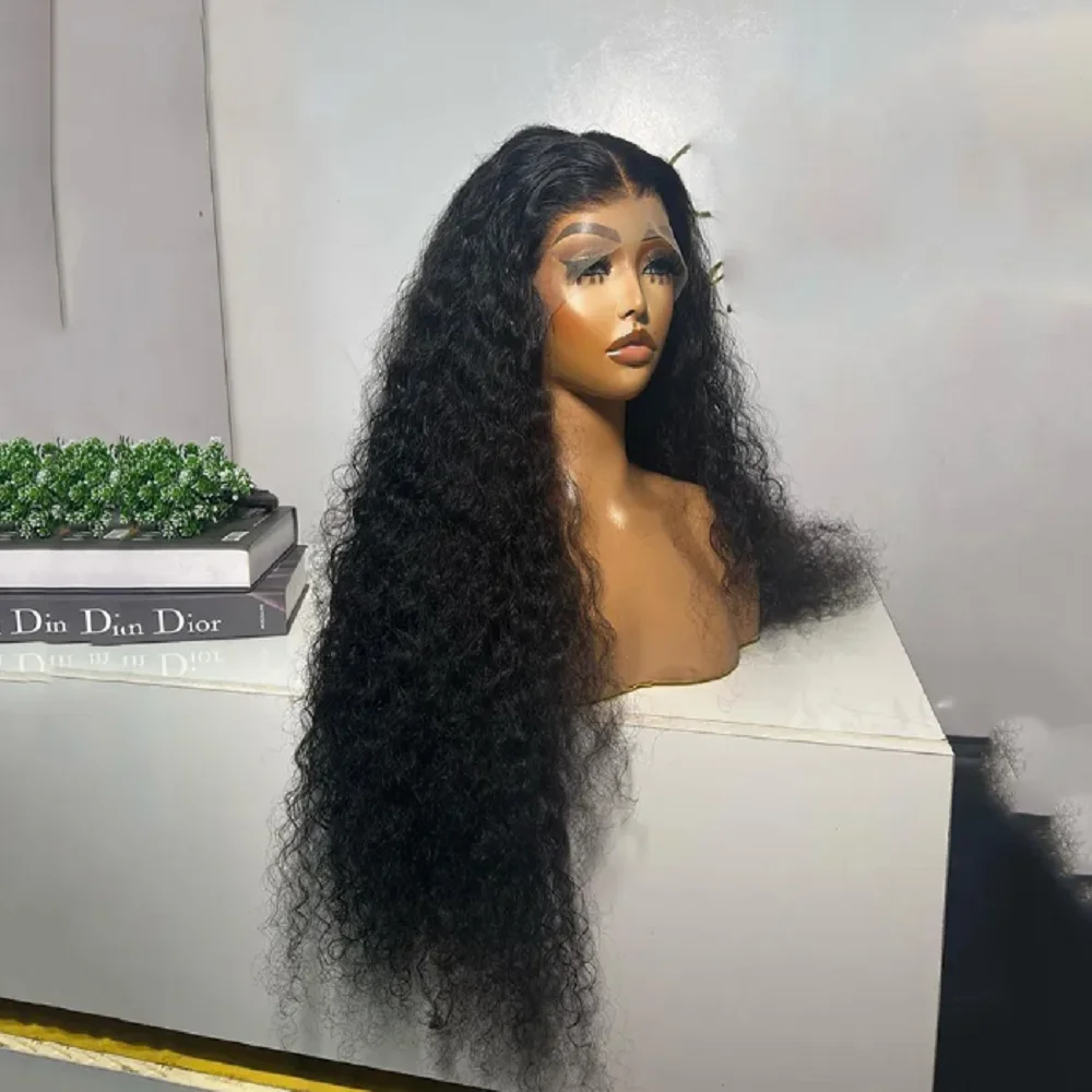 Soft 180%Density 26inch Natural Black Long Kinky Curly Lace Front Wig For Women With Baby Hair Glueless Preplucked Daily