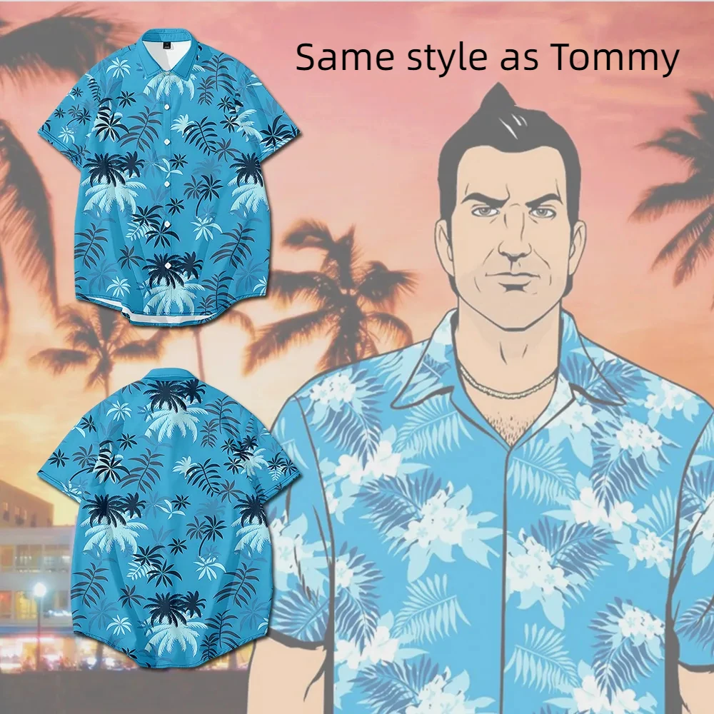 

New Grand Theft Auto V Tops Cool Game GTA5 Men's Fashion Summer Short sleeved Shirt Pattern Tommy Same Style Shirt