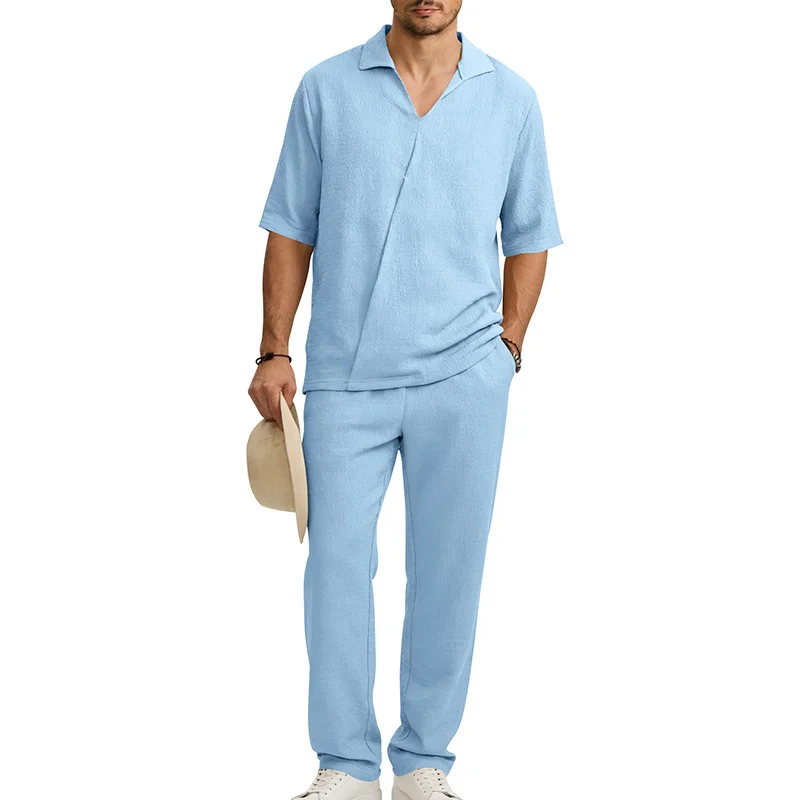 

Men's 2-Piece Set Summer American Style Stretch Short-Sleeve Polo & Straight-Leg Pants Set Casual Summer Vacation Outfit