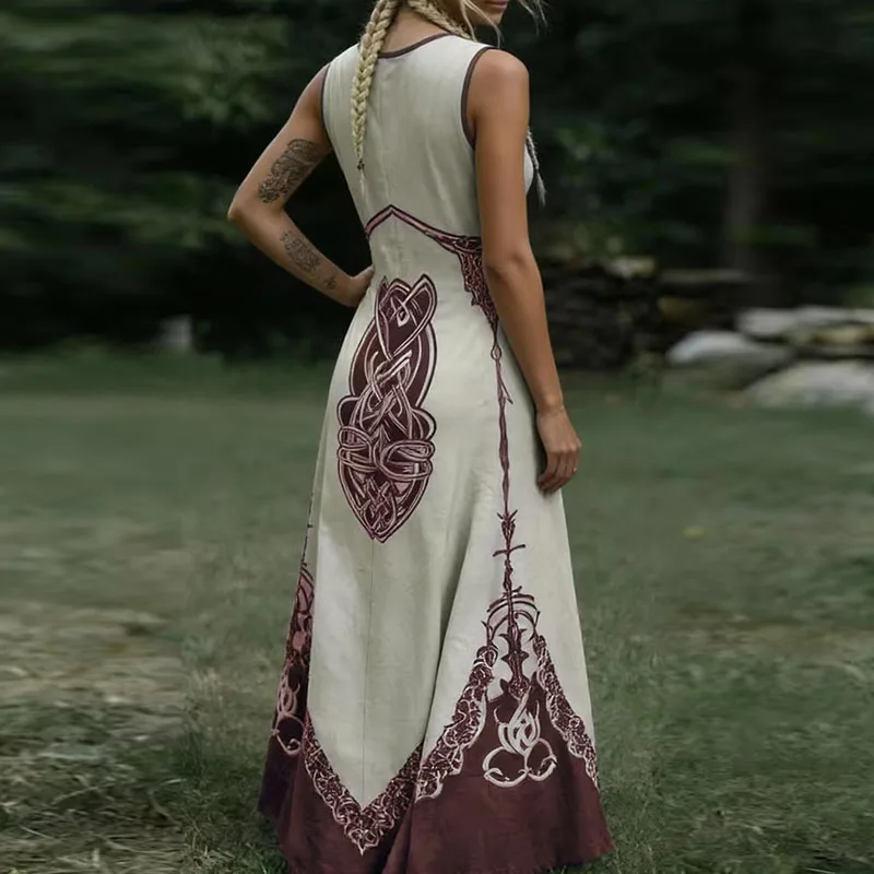 Fashion 2026 Spring Geometry Print High Waist Maxi Dress Woman Sexy V Neck Loose A-Line Long Dress Sleeveless Loose Summer Dress