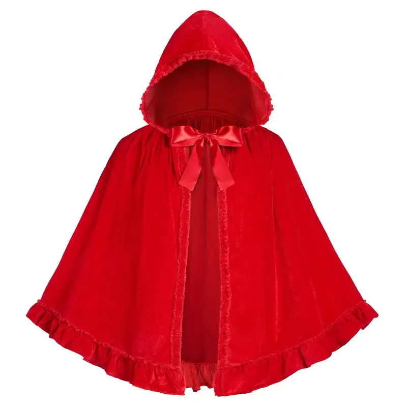 Disfraz de capa de Caperucita Roja de encaje de terciopelo, sombrero de juego de rol para niña, adecuado para Halloween y Navidad, capa de cosplay;3,v'5.