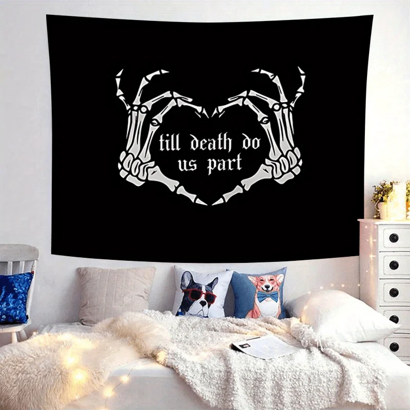 VIKAMA Dark Oath Skeleton Hand Tapestry with Jointed Heart Effects Gothic Style Bedroom Theme Room Decor