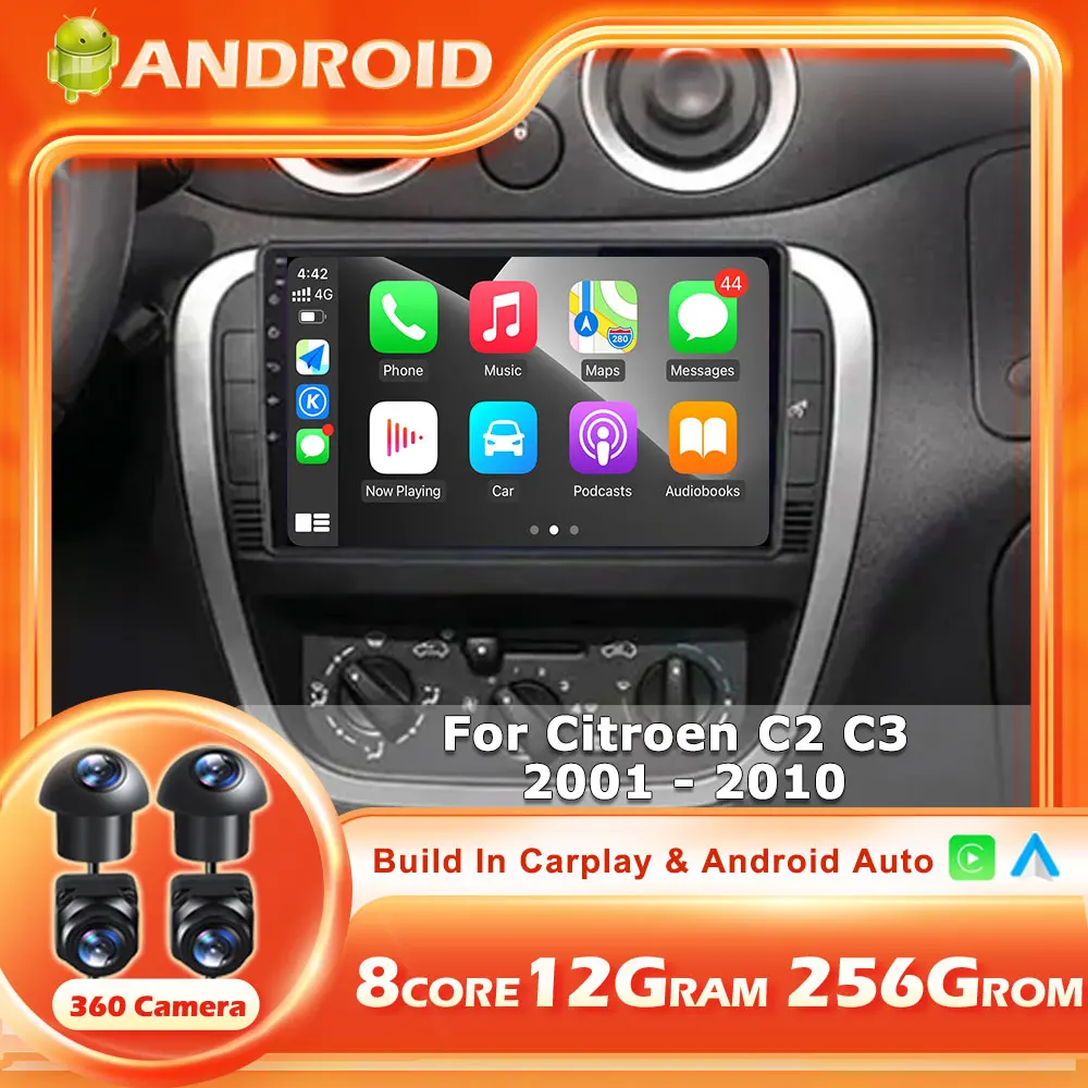 Android 16 Auto For Citroen C2 C3 2001-2010 Car Radio Multimedia Player Video GPS Navigation Carplay Touch Screen Stereo Tools