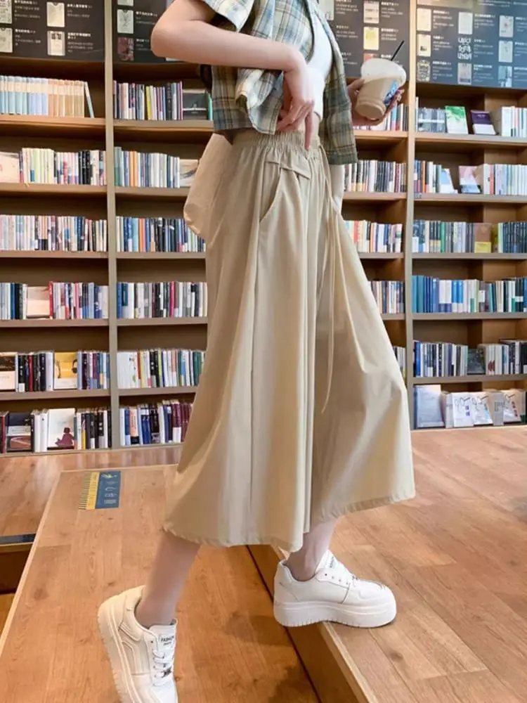 Pantaloni a gamba larga dimagranti a vita alta Pantaloni casual larghi da donna Street Sle Lunghezza sette piedi Altro materiale