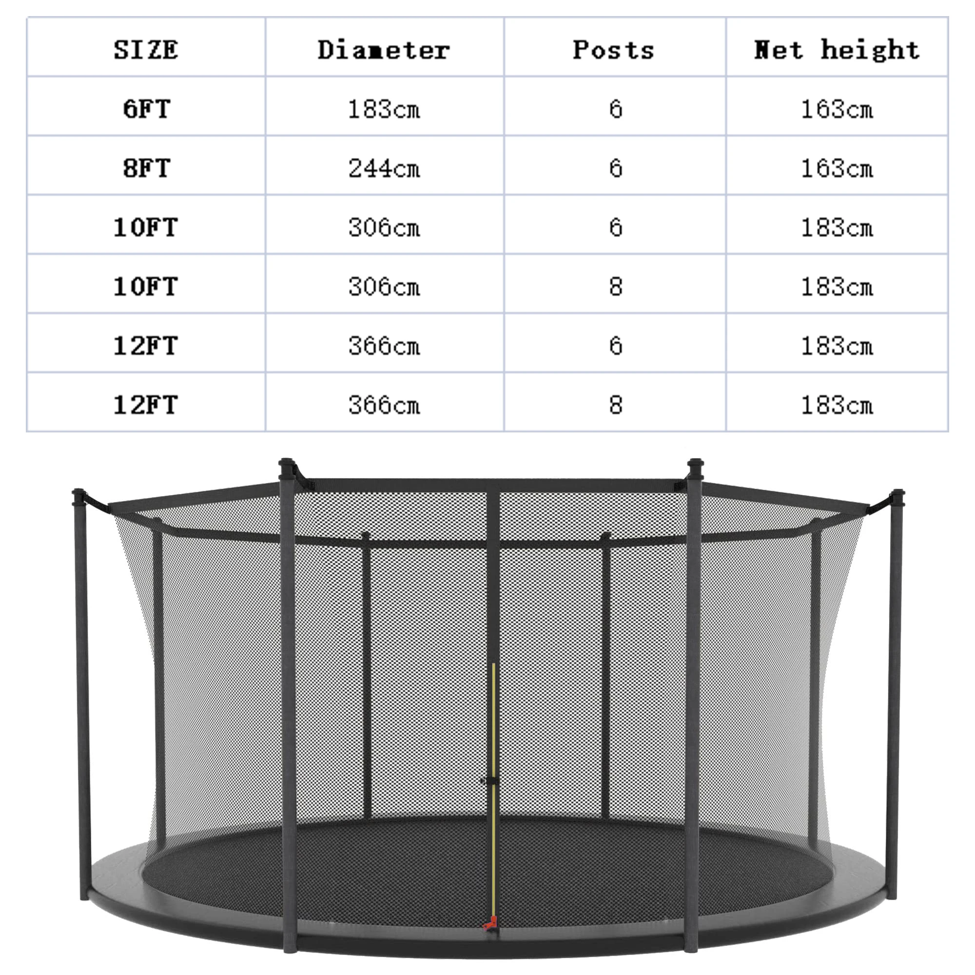 Replacement Trampoline Safety Net Enclosure for Round Frame Trampolines, Breathable and Weather-Resistant Trampoline Net