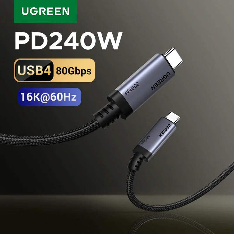 Cable USB C de Función Completa UGREEN [80Gbps USB4] con Carga PD 3.1 de 240W y 16K@60Hz para Monitores USB C, MacBook, iPad Pro, iPhone 17/16/15