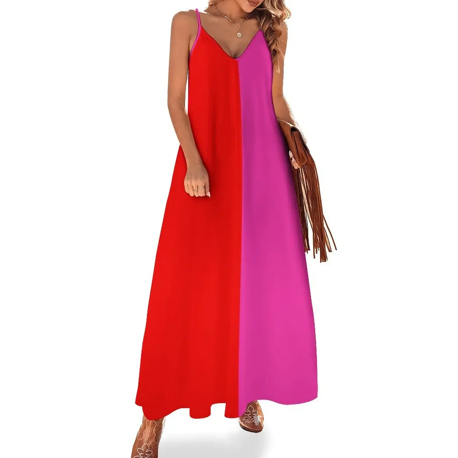 

Colour blocking red and pink Sleeveless Dress dress summer 2025 women Long dress woman luxury woman evening