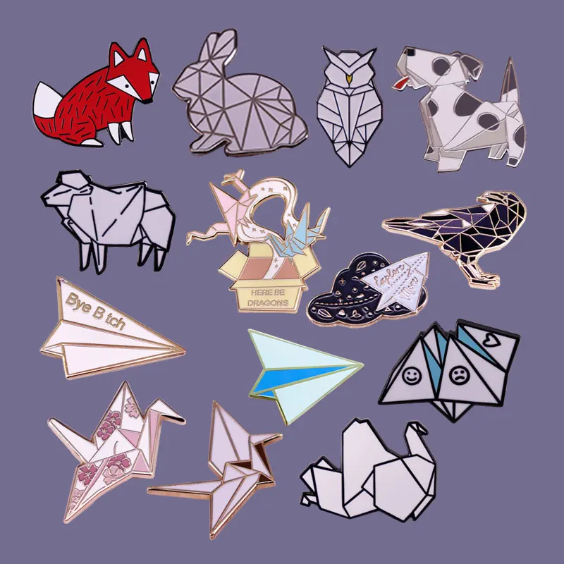 Creative Metal Enamel Lapel Pins Delicate Origami Funny Brooch Costume Hat Bag Decorative Badge Boutique Holiday Medallion Gift