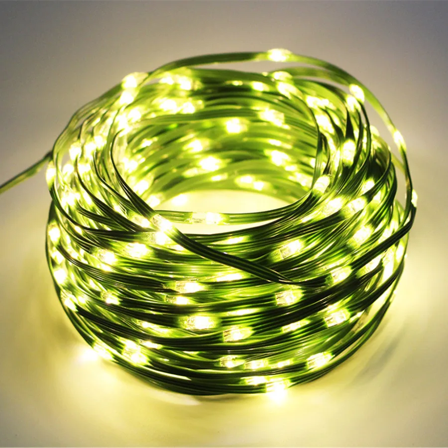 Guirxiété lumineuse LED étanche à fil vert extérieur, 8 modes, nickel é, décoration de jardin, mariage, Noël, 20 m, 50 m, 100m