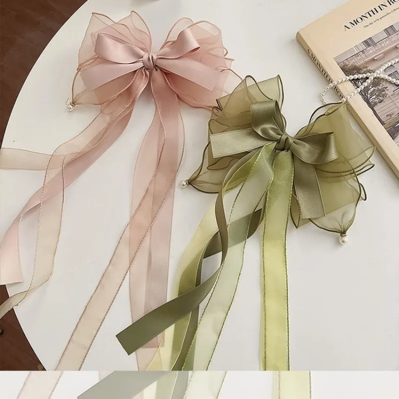 Grande griffe de cheveux en Organza, nœud en Satin, ruban, épingles à cheveux de printemps, support queue de cheval, accessoires pour femmes, ornements, couvre-chef