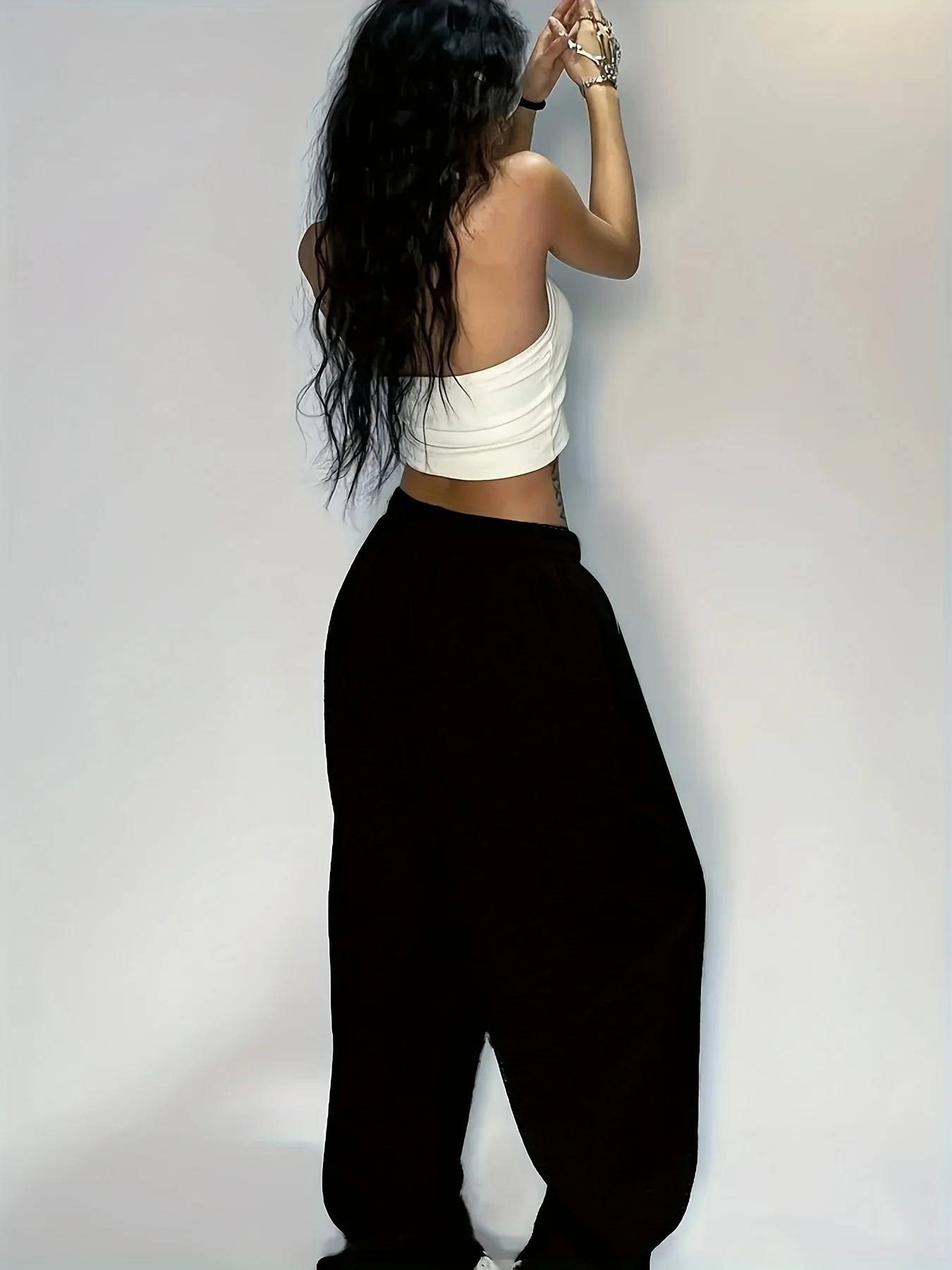 بنطال Y2K نسائي فضفاض واسع الساق مع خصر برباط بلون سادة بناطيل كاجوال قابل للغسل في الغسالة مريح لجميع المواسم #6