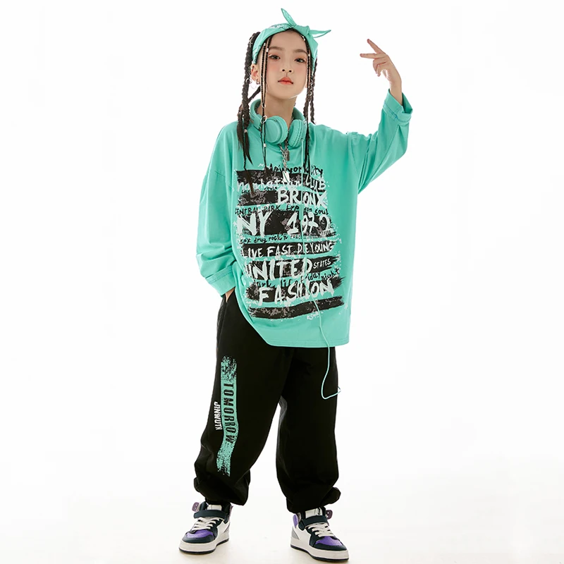 2023 New Kids Jazz Dance Clothes Girls Hip Hop Long Sleeves T Shirt Pants Boys Breaking Street Dance Performance Costume BL11498