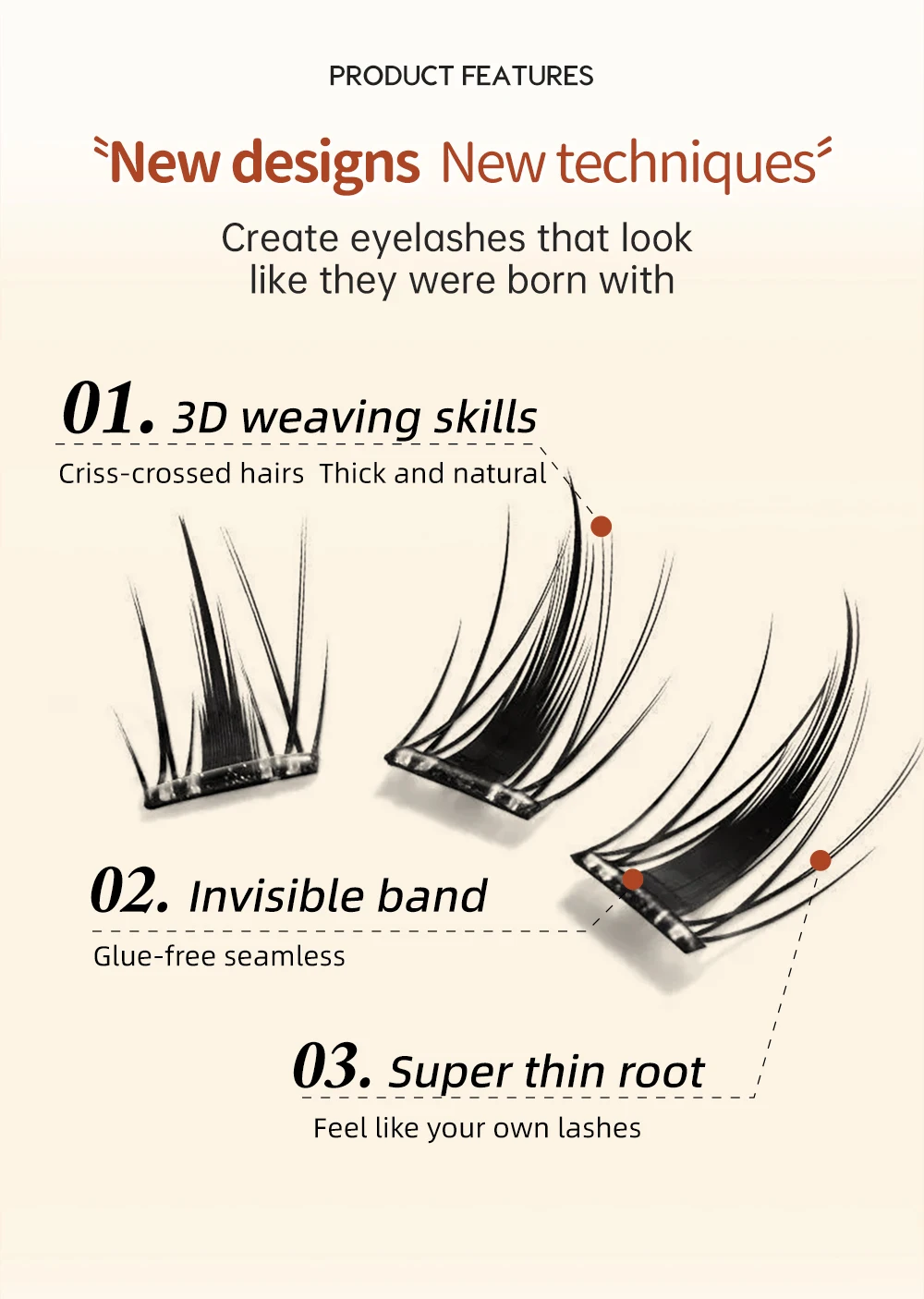 Yelix Glue Free Lashes Soft Natural Eyelashes Thick False Eyelashes DIY Individual Lash Clusters Daily Dating Makeup Lashes