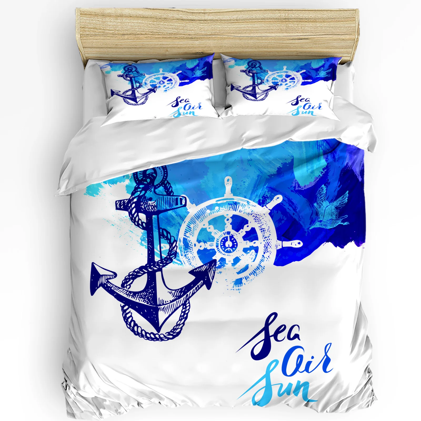 

Art Design Blue Anchor Rudder Bedding Set 3pcs Duvet Cover Pillowcase Kids Adult Quilt Cover Double Bed Set Home Textile