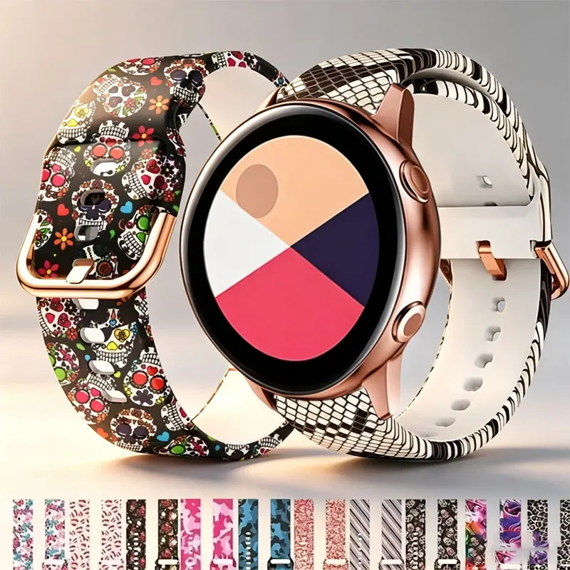 Printing Silicone Strap For Samsung Galaxy Watch 7 6 5 4 3 Band Gear S3 20mm 22mm Bracelet For Amazfit GTS/GTR 2 3 4 Accessories