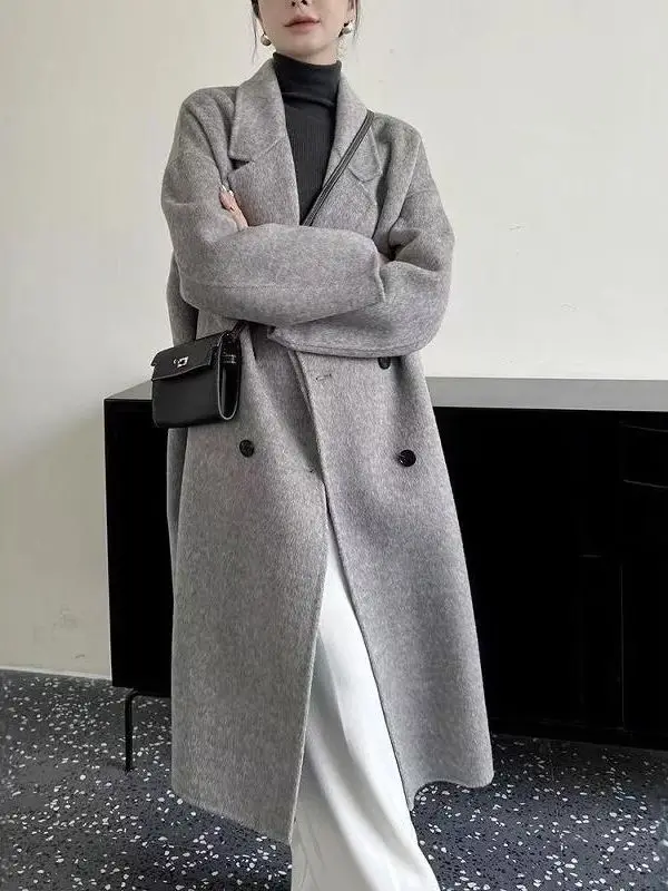 

Шерстяное пальто женское осенне-зимнее 2025 года, средней длины, свободного кроя, высококачественное, в корейском стиле, из полиэфирного волокна, ветровка, верхняя одежда