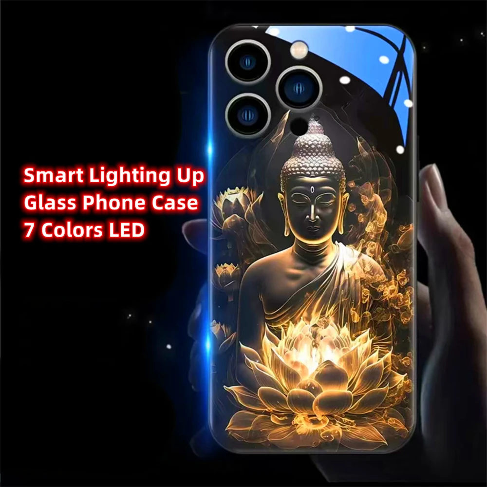 Luck Lotus Buddha Sound Music Control Led Light Glowing Etui na telefon do iPhone 15 14 13 12 11 Pro Max XR XS Plus 6 7 8 SE2020