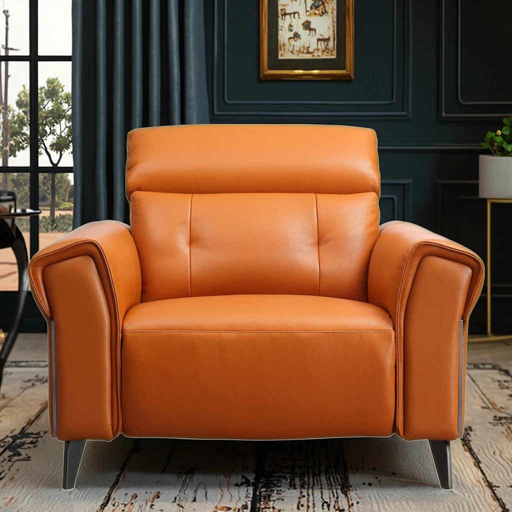 Modern  Genuine Leather Adjustable Headrest Reclining Single Seat  Sofa Chair for the Elderly With 2 Motors for Home Living Room