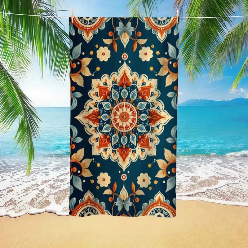 Traditional Ethnic Style Patterned Beach Towel, Super Absorbent Beach Towel,Popular for 2026 New Year, Comfortable and Practical