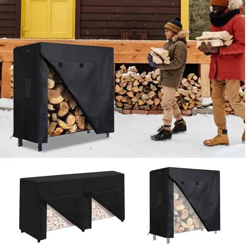 Firewood Storage Cover Oxford Fabric Firewood Rack Cover Heavy Duty Log Rack Cover Weather Resistant Adjustable Outdoor Supplies