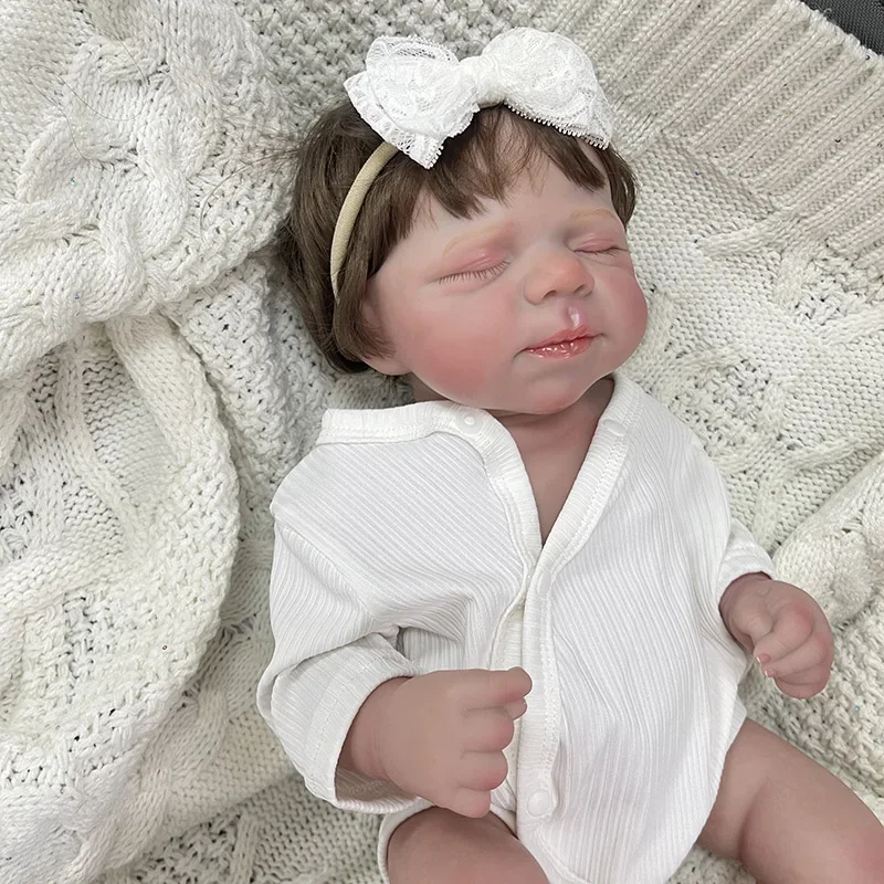 Muñeca Reborn de pastel de bebé con cuerpo de niña de vinilo completo de 48cm con pintura de múltiples capas de piel 3D con visible