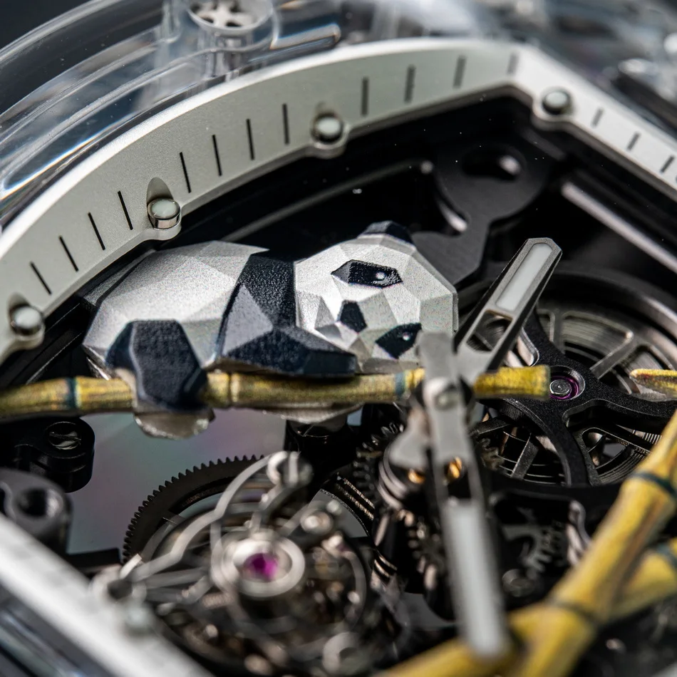 CRONUSART Männer Tourbillon Uhr Tonneau Automatische Mechanische Armbanduhr Saphir Fall Leucht Fluororubber Strap Skeleton Panda