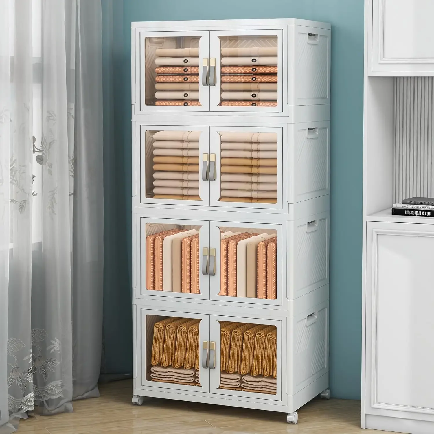 

Large Clear Stackable Storage Bins with Lids, Foldable Storage Cabinet