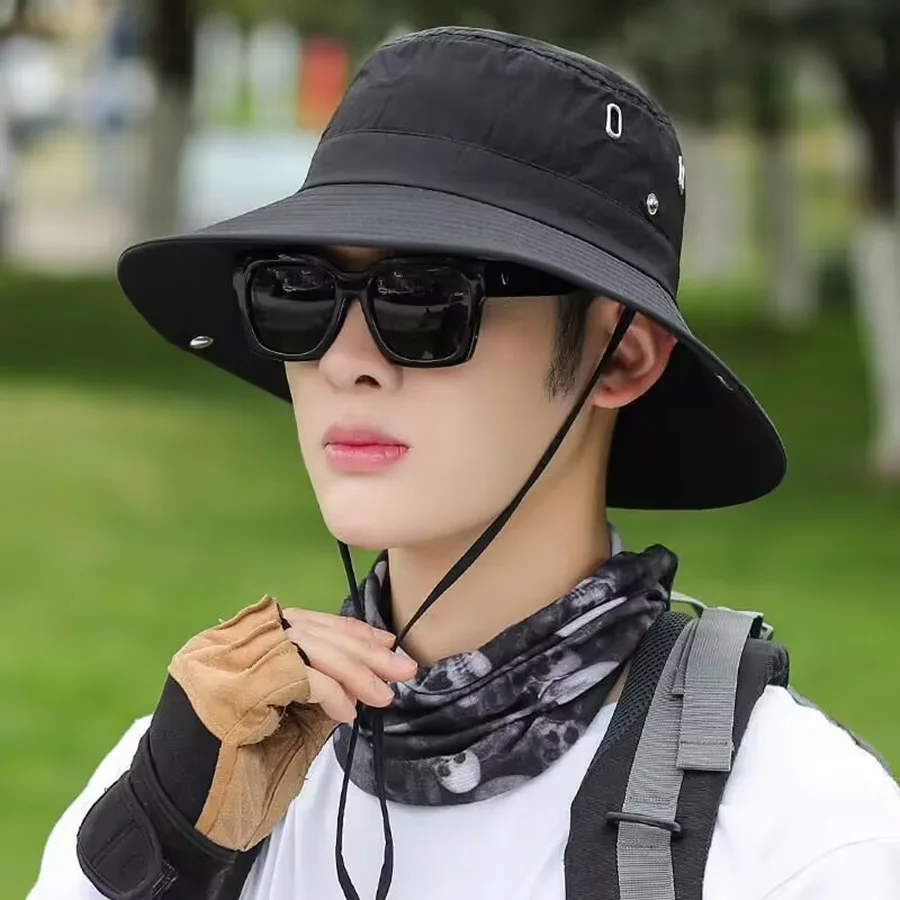 Summer Men Bucket Hat Outdoor UV Protection Wide Brim Hunting Hiking Hat Fisherman Hat Beach Sunscreen Cap Fishing Cycling Caps