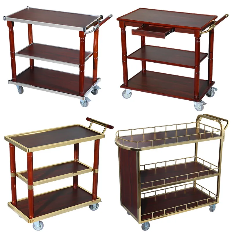 HYS three-tier service cart - hotel beverage cart, wooden food delivery cart, fruit platter delivery cart