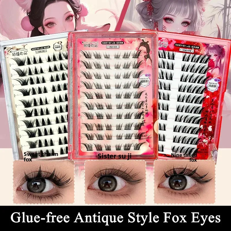 Glue-free Fox Eye Effect Fluffy False Eyelashes Reusable Anime Winged Thick  Segmented Lash Beauty Eyes Tool