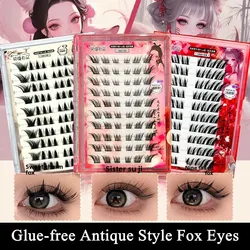 Glue-free Fox Eye Effect Fluffy False Eyelashes Reusable Anime Winged Thick Segmented Lash Beauty Eyes Tool