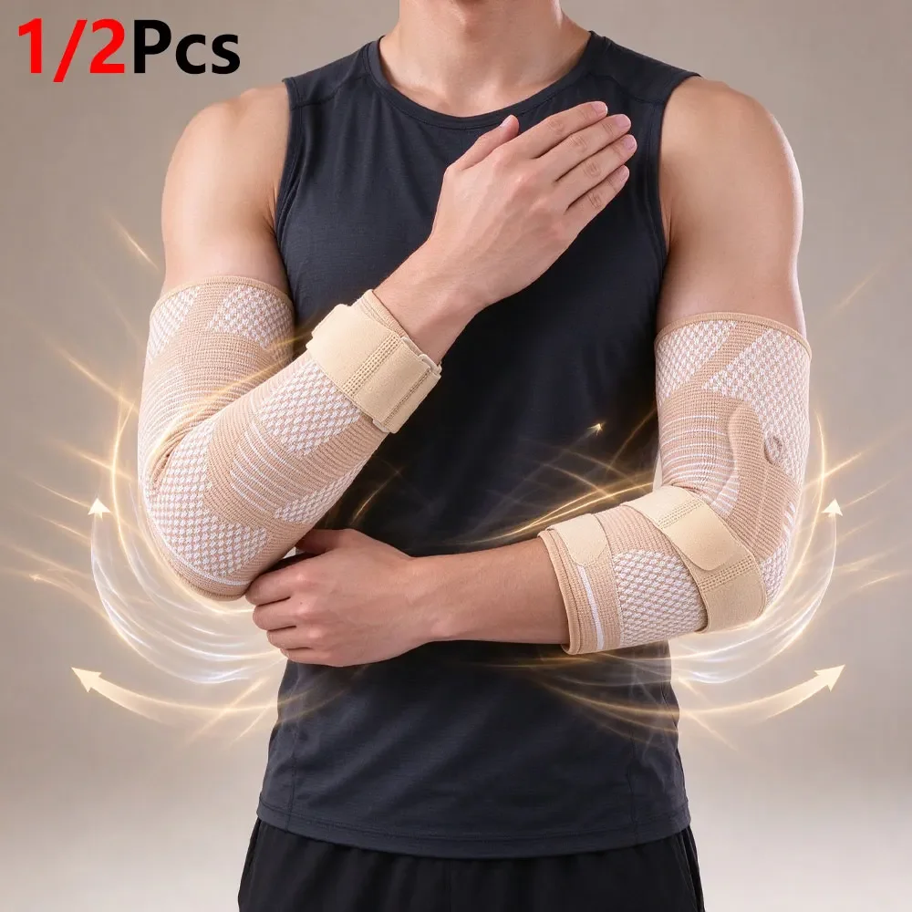 1/2Pcs Unisex Elbow Support Compression Sleeve with Gel Pad,Elastic Knitted Elbow Brace,Alleviate Tendonitis & Bursitis,Wearable