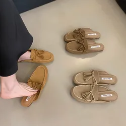 Bailamos Brand New Women Slipper Ladies Round Toe Slip On Ladies Casual Mules Shoes Flat Heel Outdoor Dress Sandal Shoes Mujer